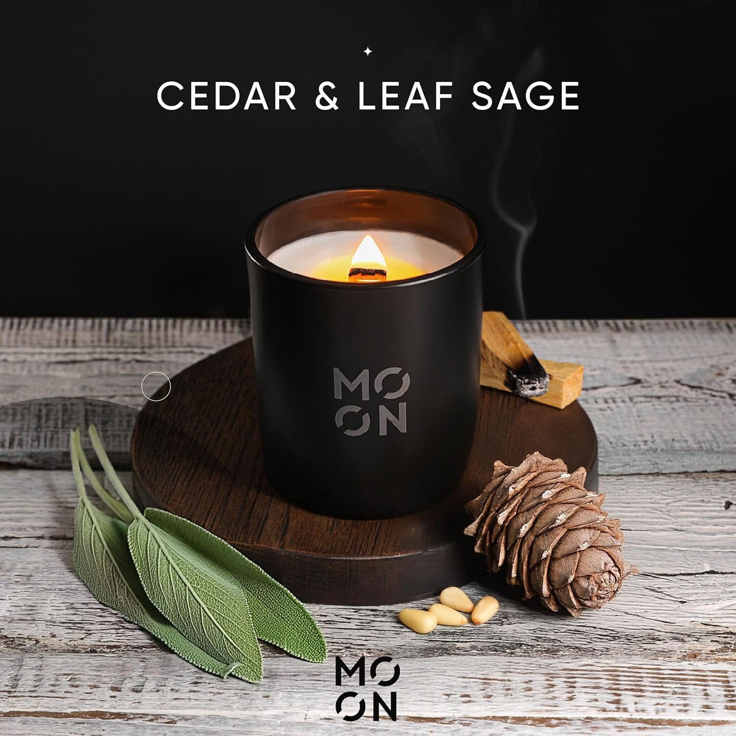 Cedar & Sage Soy Candle | Wood Wick Aromatherapy | Non-Toxic | Long Burn